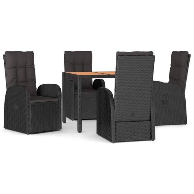 vidaXL 5-tlg. Garten-Essgruppe mit Kissen pulverbeschichteter Stahl Schwarz Poly Rattan