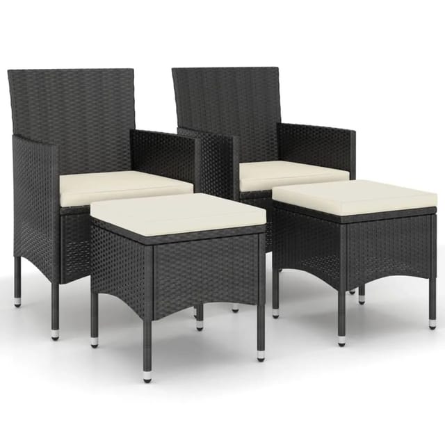vidaXL 4-tlg. Gartenstuhl und Hocker Set Poly Rattan Schwarz Cremeweiß