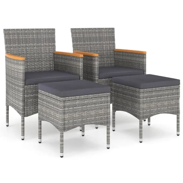 vidaXL 4-tlg. Gartenstuhl und Hocker Set Poly Rattan Dunkelgrau