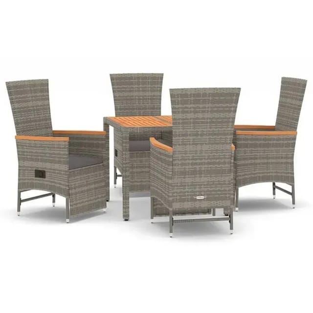 vidaXL 5-tlg. Garten-Essgruppe mit Kissen Grau Poly Rattan pulverbeschichteter Stahl