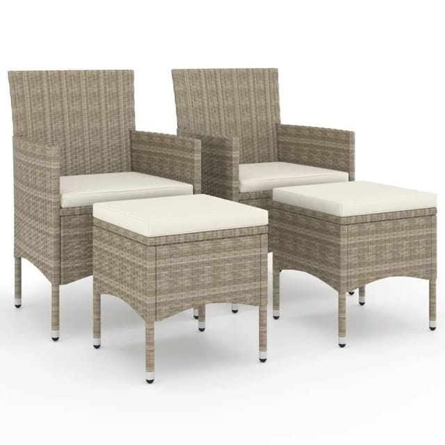 vidaXL 4-tlg. Gartenstuhl und Hocker Set Dunkelgrau Poly Rattan
