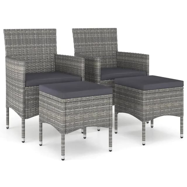 vidaXL 4-tlg. Gartenstuhl und Hocker Set Poly Rattan Grau Cremeweiß