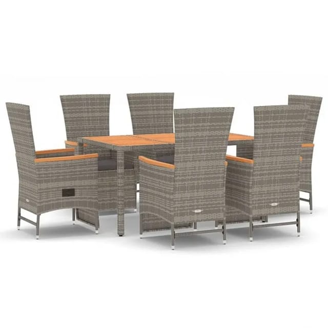 vidaXL 7-tlg. Garten-Essgruppe mit Kissen Grau pulverbeschichteter Stahl Poly Rattan