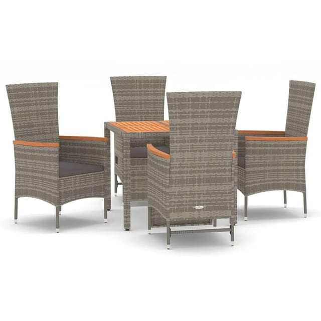 vidaXL 5-tlg. PE-Rattan Garten-Essgruppe mit Kissen Grau