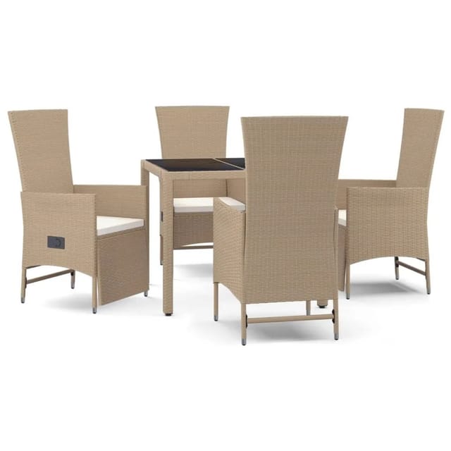 vidaXL 5-tlg. Garten-Essgruppe mit Kissen Beige Cremeweiß Poly Rattan