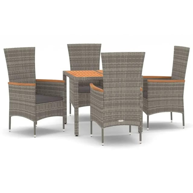 vidaXL 5-tlg. Garten-Essgruppe Poly Rattan mit Kissen Grau