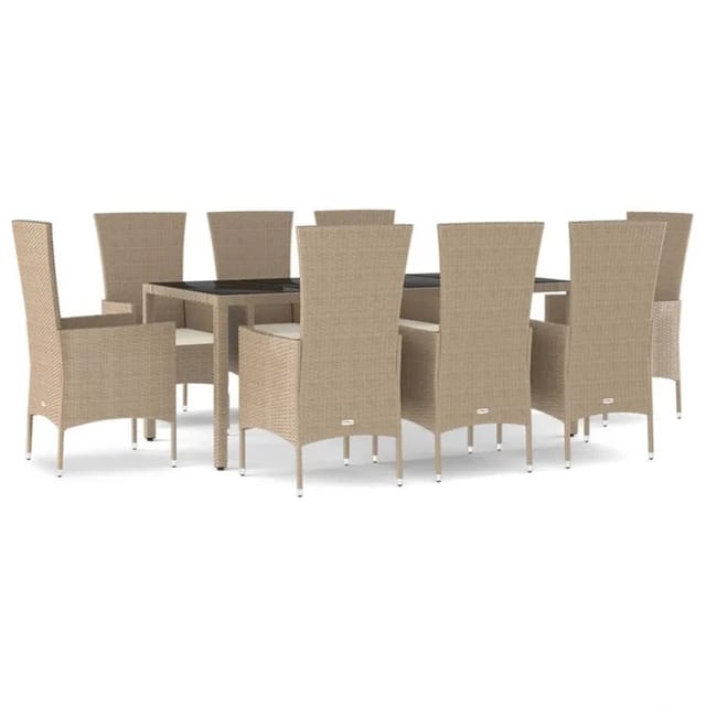 vidaXL 9-tlg. Garten-Essgruppe mit Kissen Beige Stahl Poly Rattan