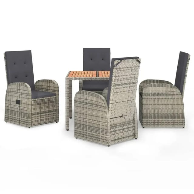 vidaXL 5-tlg. Garten-Essgruppe mit Kissen Grau PE-Rattan