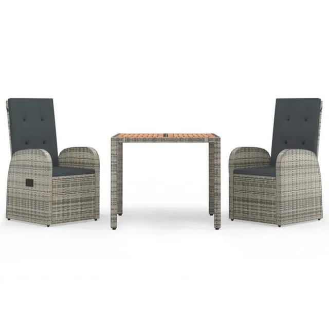 vidaXL 3-tlg. Garten-Essgruppe mit Kissen Dunkelgrau Poly Rattan