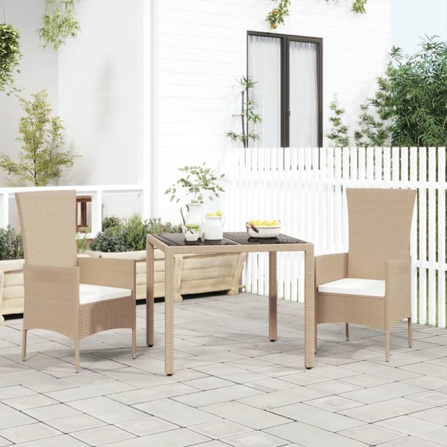 vidaXL 3-tlg. Garten-Essgruppe Poly Rattan mit Kissen Beige