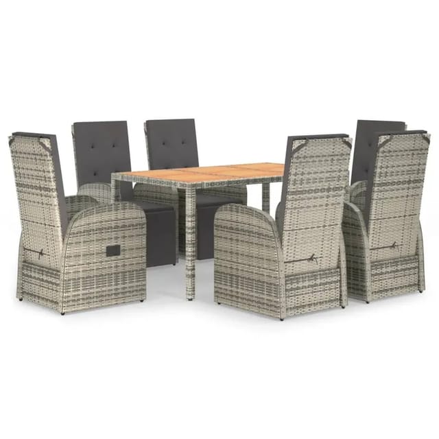 vidaXL 7-tlg. Garten-Essgruppe mit Kissen Grau Dunkelgrau Poly Rattan