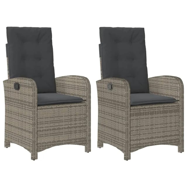 vidaXL Gartensessel mit Kissen 2 Stk. Verstellbar Grau Poly Rattan Stahl