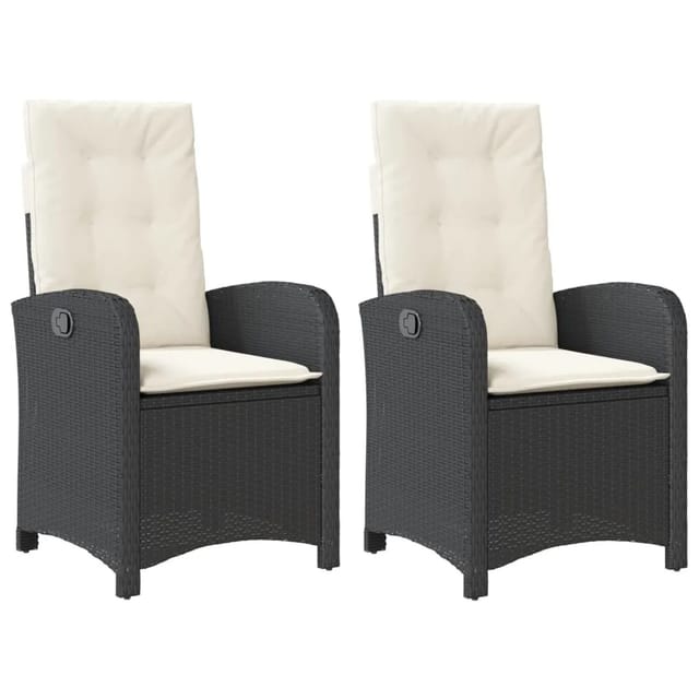 vidaXL Gartensessel Stahl mit Kissen 2 Stk. Verstellbar Schwarz Poly Rattan