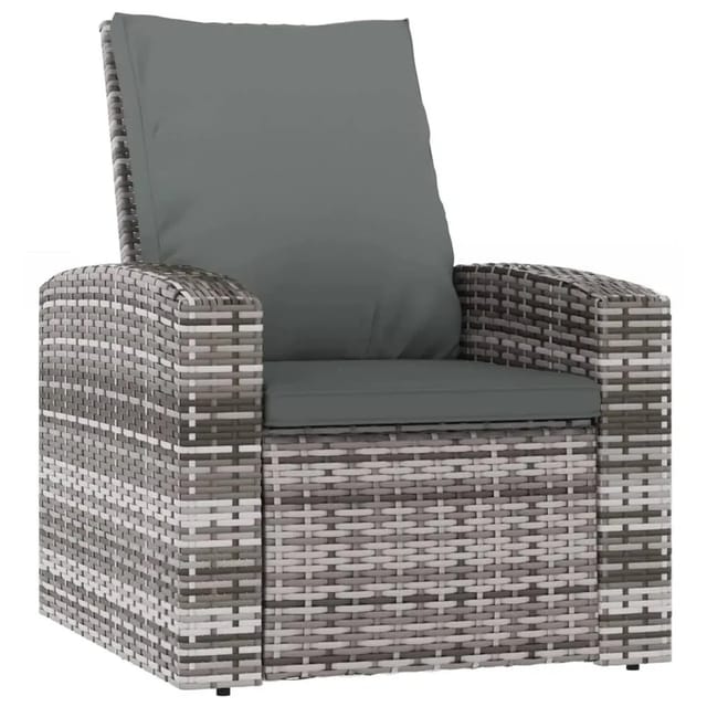 vidaXL Gartensessel Verstellbar mit Kissen Grau Poly Rattan Stahl