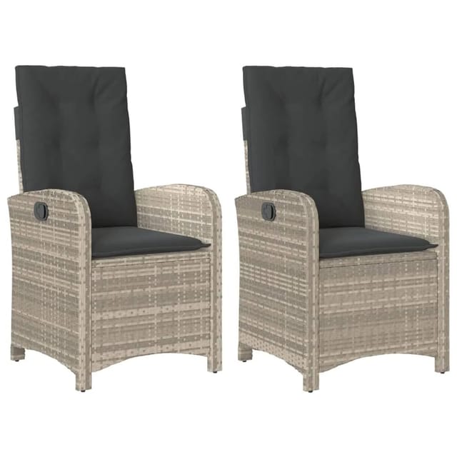 vidaXL Gartensessel mit Kissen 2 Stk. Verstellbar Hellgrau Poly Rattan