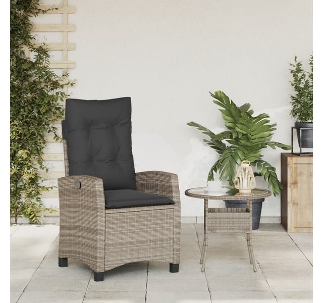 vidaXL Gartensessel Verstellbar mit Kissen Grau Stahl Poly Rattan