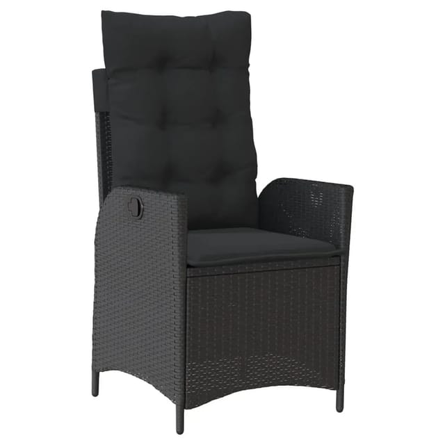 vidaXL Gartensessel Verstellbar mit Kissen 57 x 61 x 93 cm Schwarz Poly Rattan