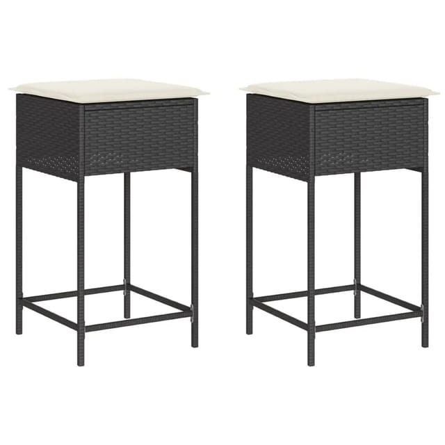 vidaXL Garten-Barhocker mit Kissen 2 Stk. Schwarz Poly Rattan