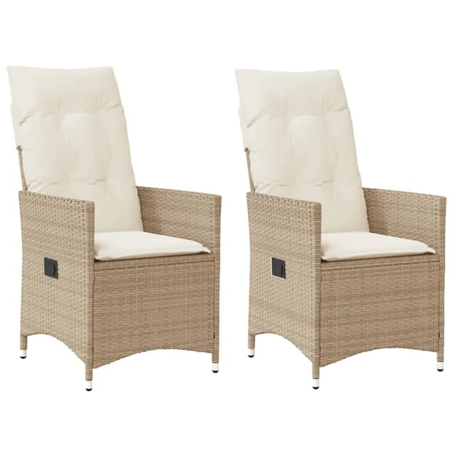 vidaXL Gartensessel mit Kissen 2 Stk. Verstellbar Stahl Beige Poly Rattan