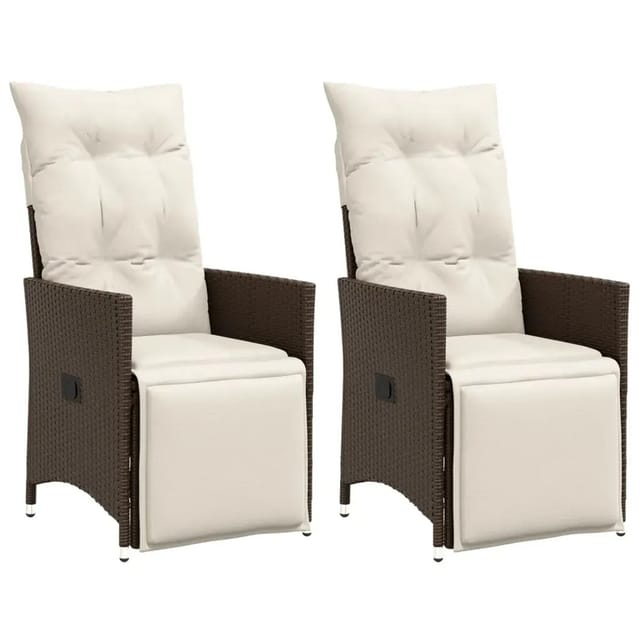 vidaXL Gartensessel mit Kissen 2 Stk. Verstellbar Stahl Braun Poly Rattan