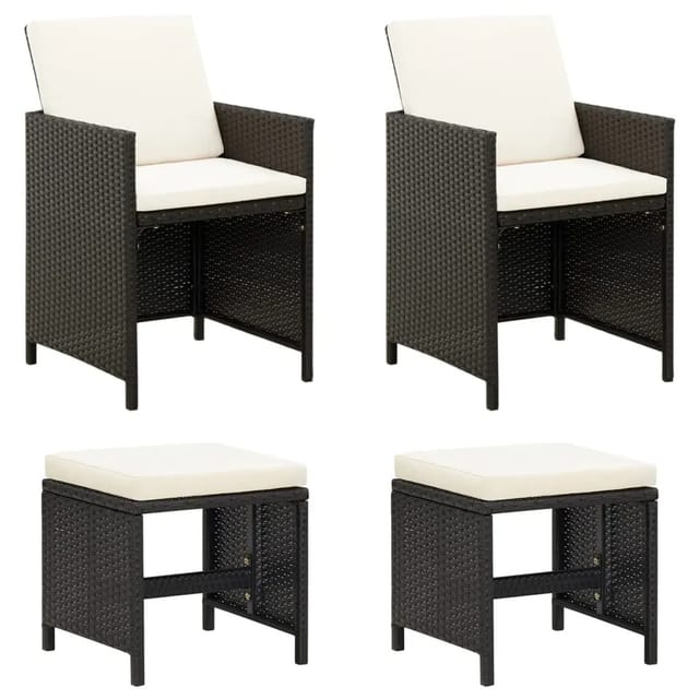 vidaXL 4-tlg. Gartenstuhl und Hocker Set Cremeweiß Poly Rattan Schwarz