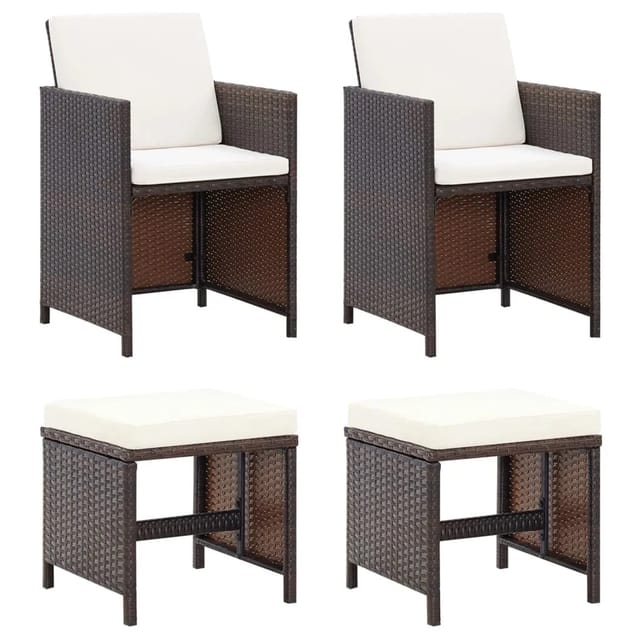 vidaXL 4-tlg. Gartenstuhl und Hocker Set Poly Rattan Braun Cremeweiß