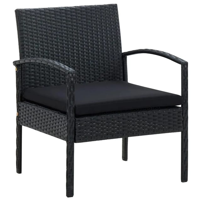 vidaXL Gartenstuhl mit Kissen Poly Rattan Schwarz