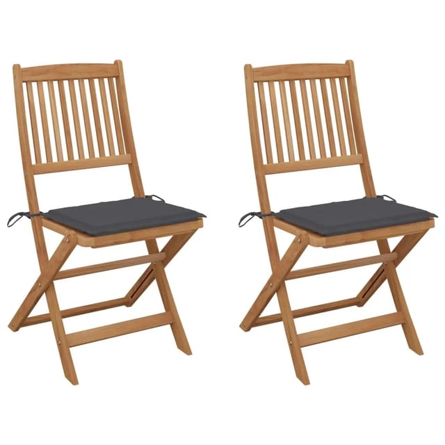 vidaXL Klappbare Gartenstühle 2 Stk. mit Kissen Massivholz Akazie Anthrazit