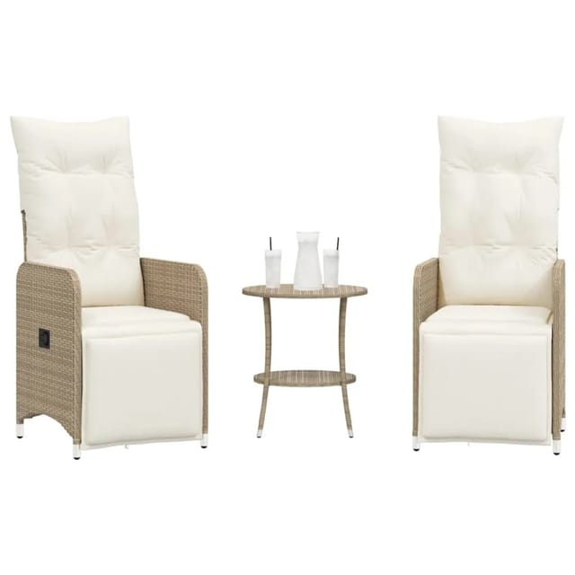 vidaXL Gartensessel 2 Stk. Verstellbar mit Tisch Beige Poly Rattan 54,5 x 58,5 x 92 cm
