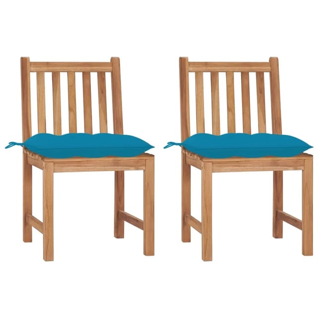 vidaXL Gartenstühle 2 Stk. mit Kissen Hellblau Massivholz Teak