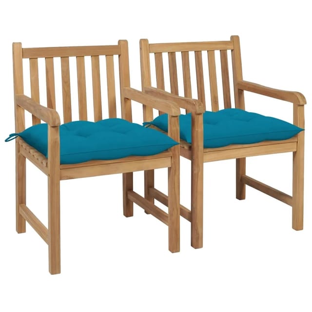 vidaXL Gartenstühle 2 Stk. mit Hellblauen Kissen Massivholz Teak 58 x 60 x 90 cm