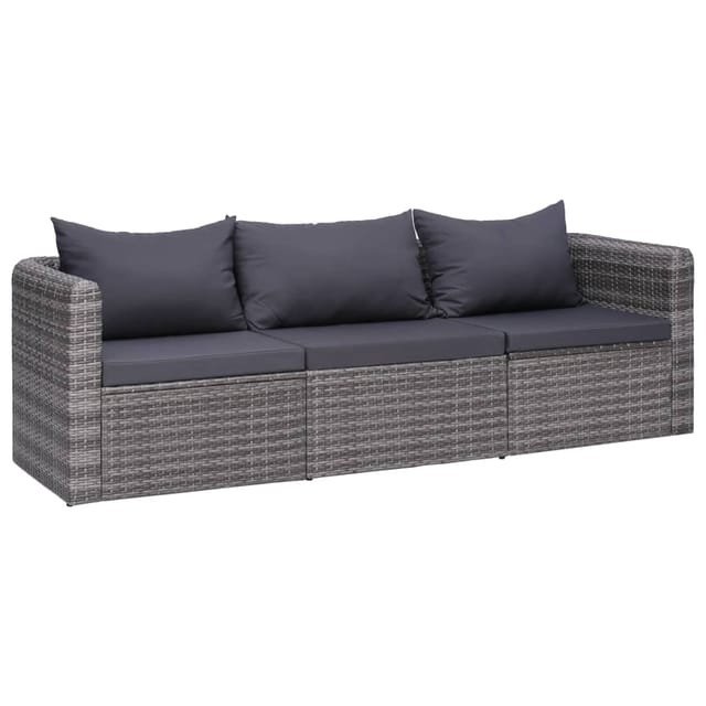 Vidaxl - 3-tlg. Garten-sofagarnitur Mit Kissen Grau Poly Rattan