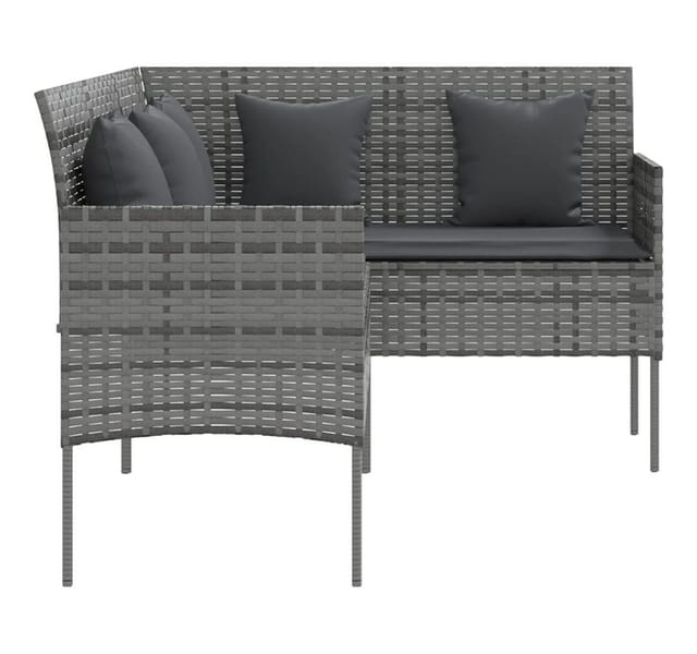 vidaXL Sofa in L-Form mit Kissen Poly Rattan Grau