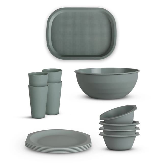 ProHome Kunststoff Geschirr Set BPA Frei Grün 14 Teilig 4 Personen