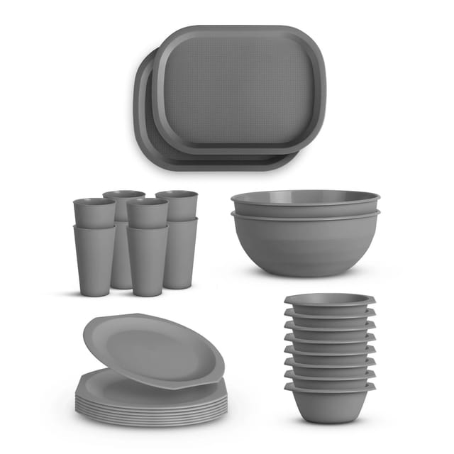 ProHome Kunststoff Geschirr Set BPA Frei Grau 28 Teilig 8 Personen