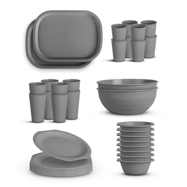 ProHome Kunststoff Geschirr Set BPA Frei Grau 36 Teilig 8 Personen