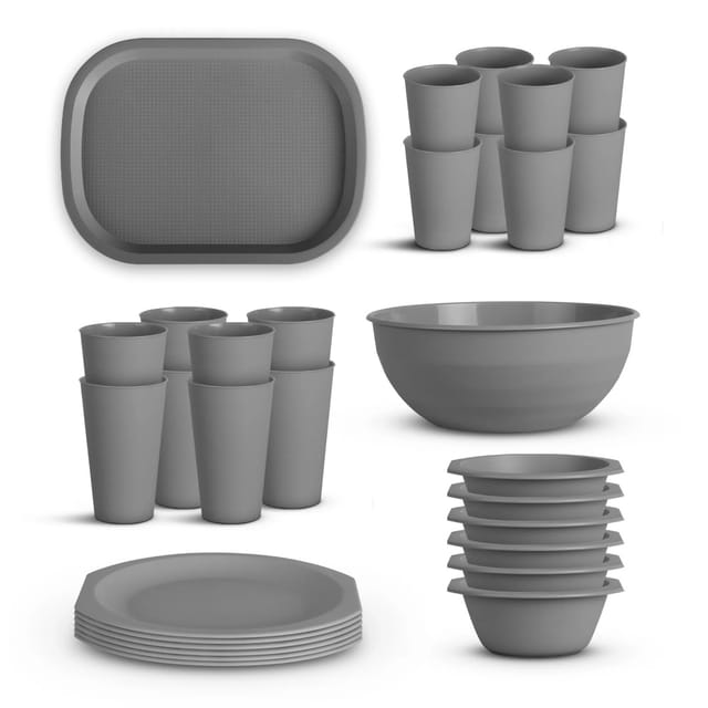 ProHome Kunststoff Geschirr Set BPA Frei Grau 30 Teilig 6 Personen
