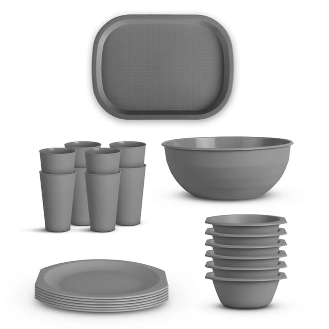 ProHome Kunststoff Geschirr Set BPA Frei Grau 22 Teilig 6 Personen