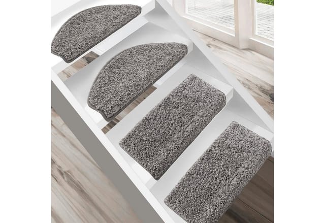 KARAT Shaggy Stufenmatte Barcelona Halbrund 23,5 x 65 cm Grau