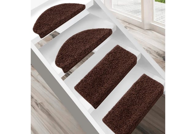 KARAT Shaggy Stufenmatte Barcelona Halbrund 23,5 x 65 cm Dunkelbraun