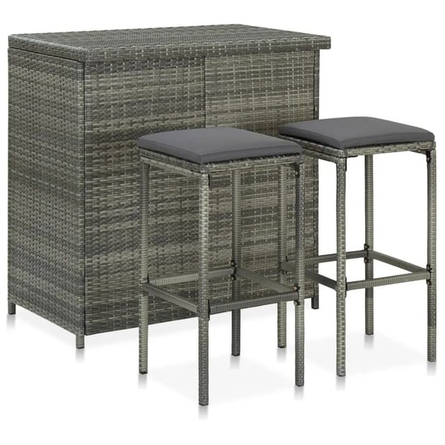 vidaXL 3-tlg. Bar Set Poly Rattan Grau Modell 1