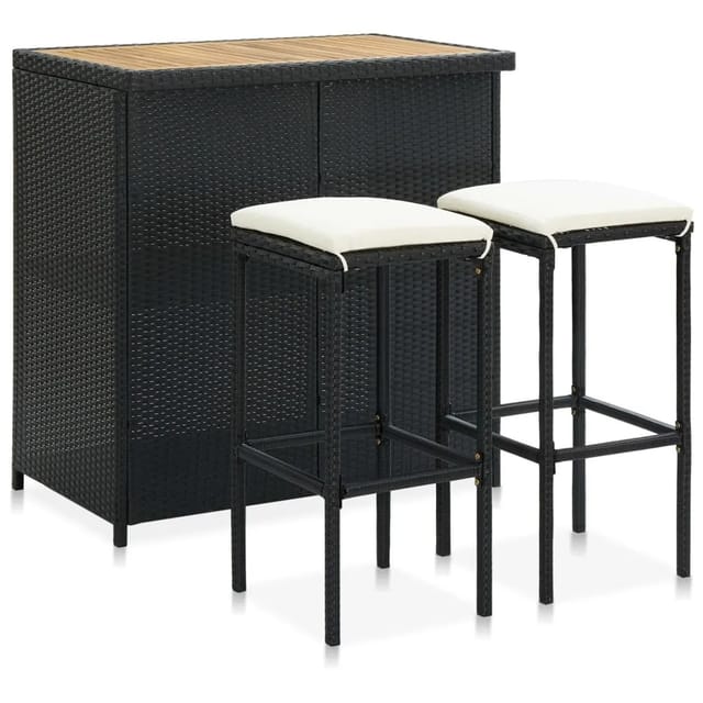 vidaXL 3-tlg. Bar Set Poly Rattan Schwarz