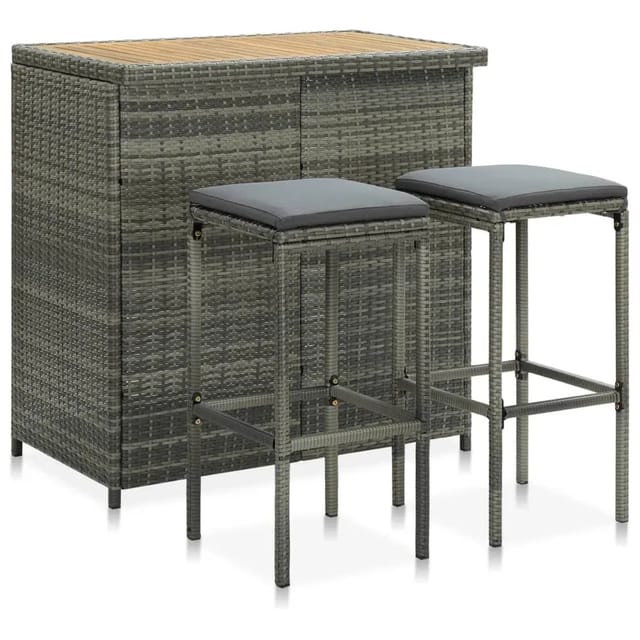 vidaXL 3-tlg. Bar Set Poly Rattan Grau