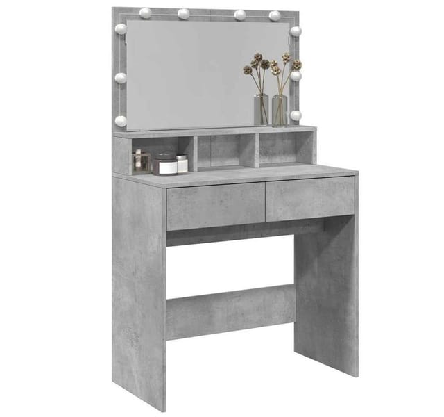 vidaXL Schminktisch mit LED-Beleuchtung Betongrau 80x41x134,5 cm