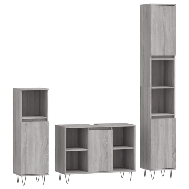 vidaXL 3-tlg. Badmöbel-Set Grau Sonoma Holzwerkstoff Modell 20