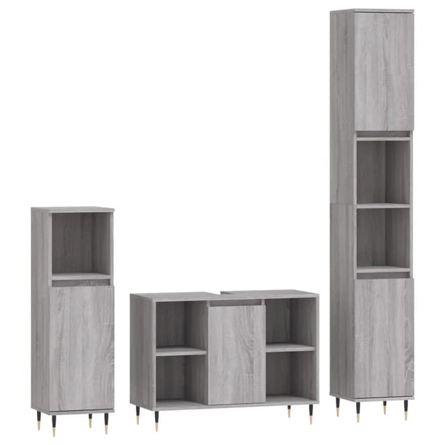 vidaXL 3-tlg. Badmöbel-Set Grau Sonoma Holzwerkstoff Modell 19