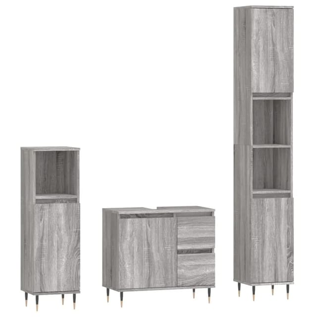 vidaXL 3-tlg. Badmöbel-Set Grau Sonoma Holzwerkstoff Modell 24