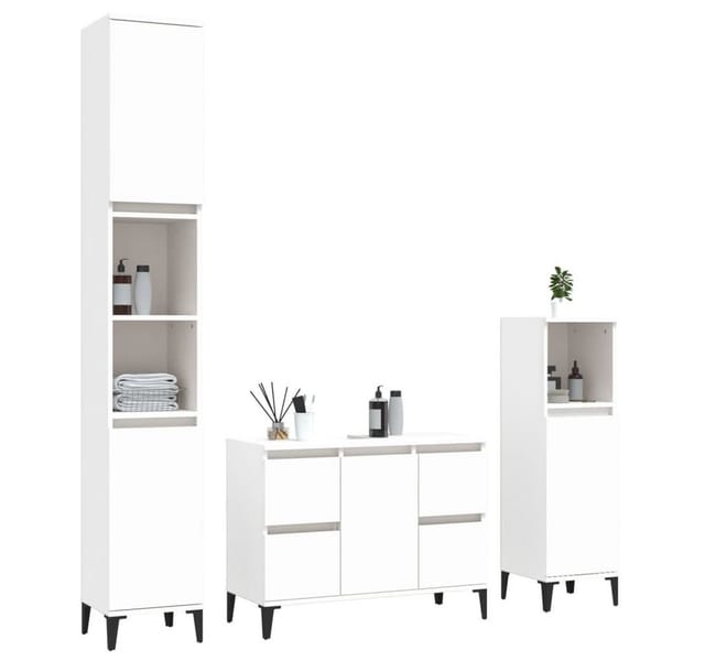 vidaXL 3-tlg. Badmöbel-Set Weiß Holzwerkstoff Modell 18