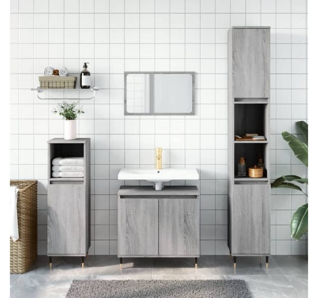 vidaXL 3-tlg. Badmöbel-Set Grau Sonoma Holzwerkstoff Modell 21