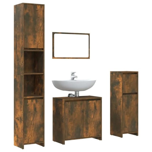 vidaXL 4-tlg. Badmöbel-Set Räuchereiche Holzwerkstoff Modell 5